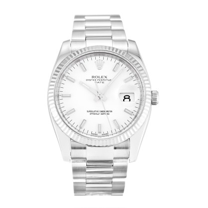AAA White Baton Dial Replica Rolex Oyster Perpetual Date 115234-34 MM