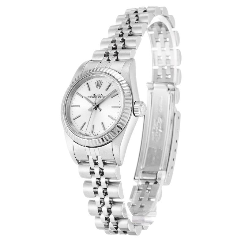 AAA Silver Baton Dial 26 MM Women Replica Rolex Lady Oyster Perpetual 76094-26 MM