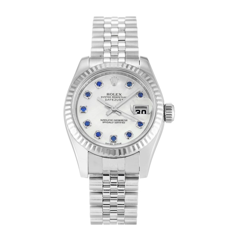 AAA Mother Of Peari - White & Sapphire Dial 26 MM Women Replica Rolex Datejust Lady 179174-26 MM