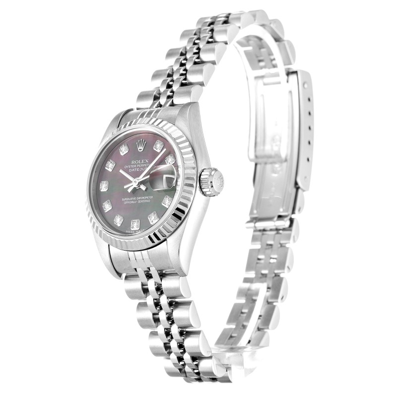 AAA Mother of Pearl Black - Diamond Dial Replica Rolex Datejust Lady 79174-26 MM