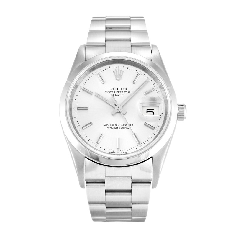 AAA Silver Baton Dial Replica Rolex Oyster Perpetual Date 15200-34 MM
