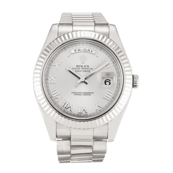 AAA Silver Roman Numeral Dial Replica Rolex Day-Date II 218239-41 MM