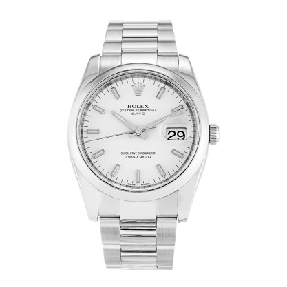 AAA White Baton Dial Replica Rolex Oyster Perpetual Date 115200-34 MM