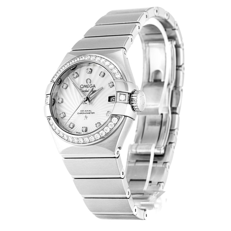 AAA Mother of Pearl - White Diamond Dial Replica Omega Constellation Ladies 123.15.27.20.55.001-27 MM