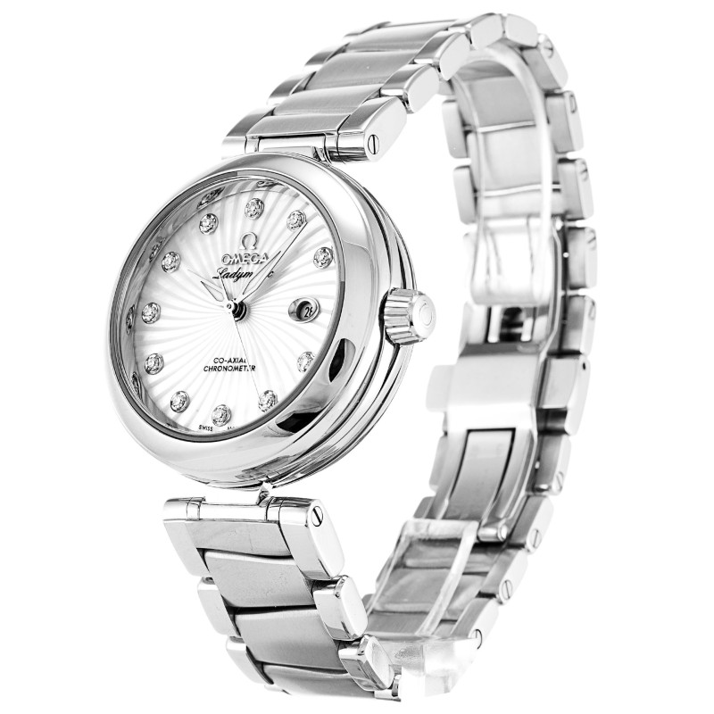 AAA Mother of Pearl - White Diamond Dial Replica Omega De Ville Ladymatic 425.30.34.20.55.001-34 MM