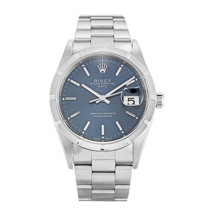AAA Blue Baton Dial Replica Rolex Oyster Perpetual Date 15210-34 MM