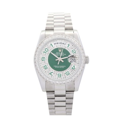 UK Best Green and Silver with Diamonds Dial Replica Rolex Day-Date-36 MM