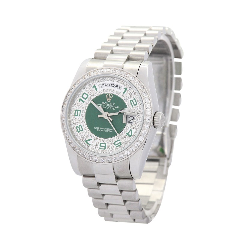 UK Best Green and Silver with Diamonds Dial Replica Rolex Day-Date-36 MM